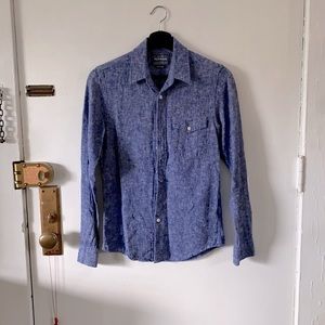 Blue cotton linen button up